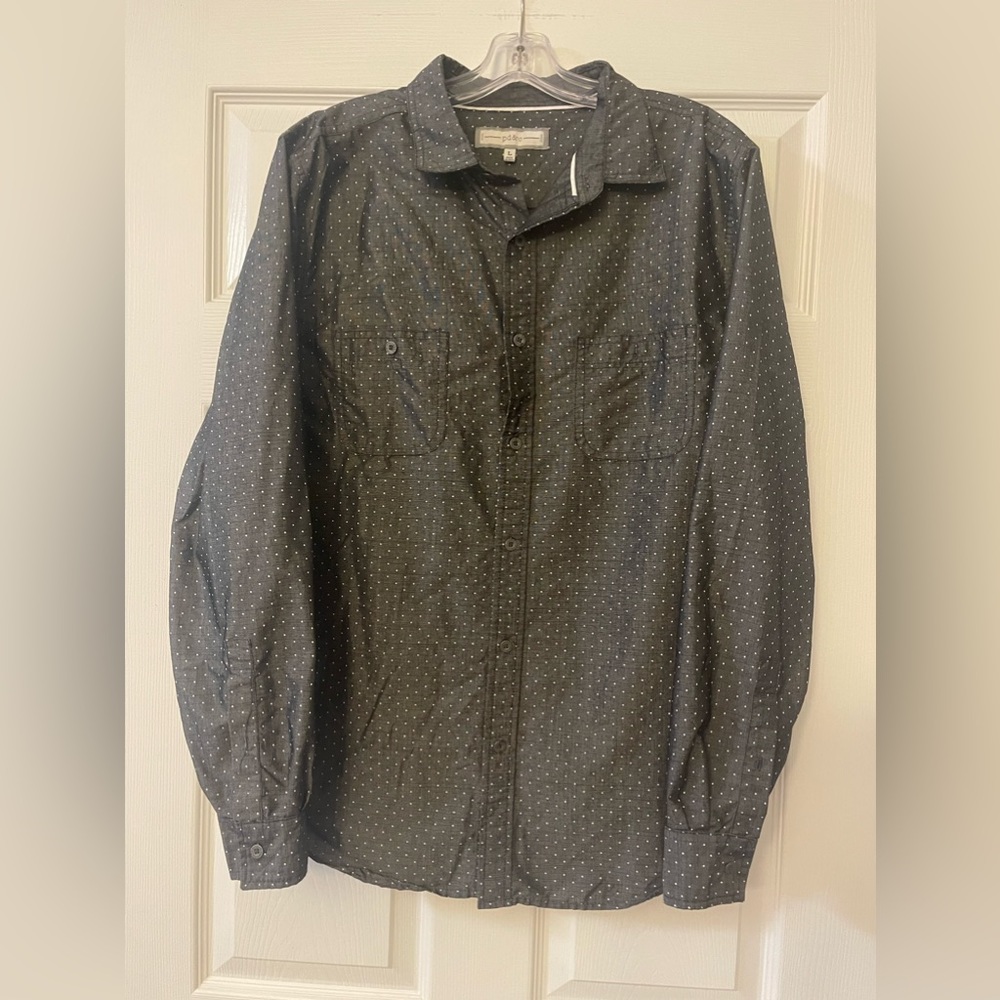 Men’s pd&c black and white mini-polka dot long sleeve shirt, large